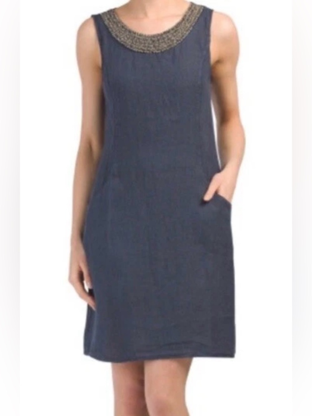 Lina Tomei • Made in Italy Beaded Linen Shift Dress • Size XL • NWT